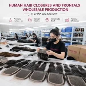 Human hair closures and frontals wholesale production in China wig factory for global hair suppliers