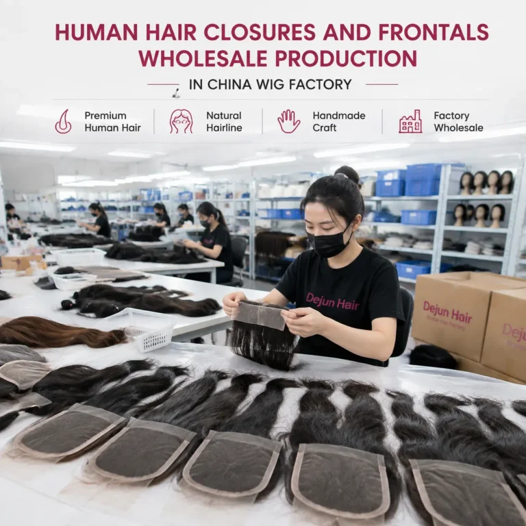 Human hair closures and frontals wholesale production in China wig factory for global hair suppliers