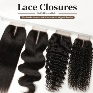 Wholesale human hair bundles with matching lace closure for wigs and sew-ins