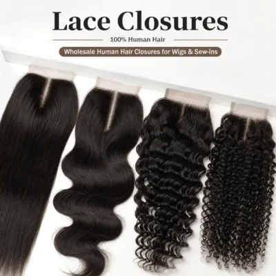 Wholesale human hair lace closures for wigs and sew-in hair extensions