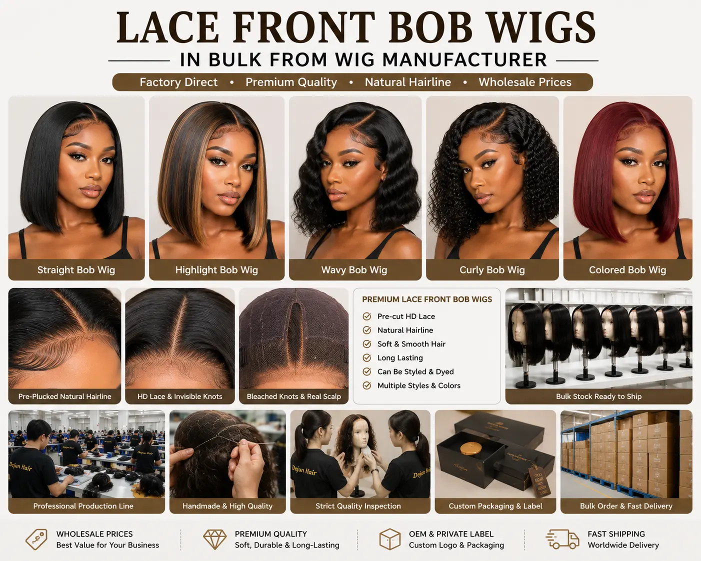 Lace front Bob wigs in bulk from wig manufacturer for wholesale buyers