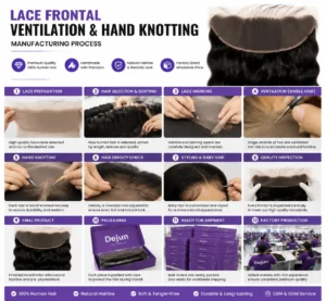 Lace frontal ventilation and hand knotting manufacturing process in professional wig factory