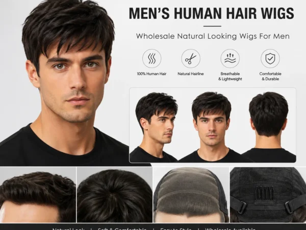 Men’s human hair wigs wholesale with natural-looking styles for salons and wig retailers