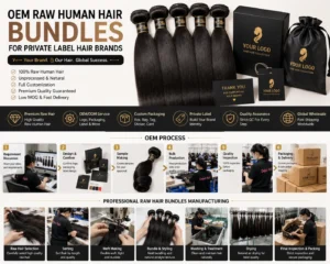 OEM raw human hair bundles for private label hair brands with customization service