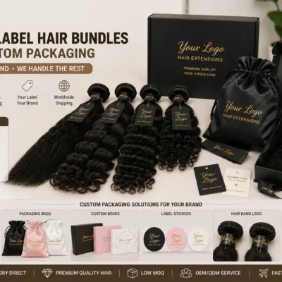 Private label hair bundles with custom packaging for wholesale hair brands