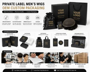 Private label men’s wigs with OEM custom logo and packaging options for wholesale buyers