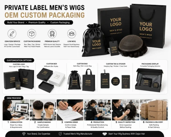 Private label men’s wigs with OEM custom logo and packaging options for wholesale buyers