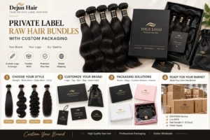 Private label raw hair bundles with custom logo and packaging for hair brands