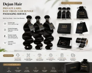 Private label raw virgin hair bundle packaging service with custom logo and branding options