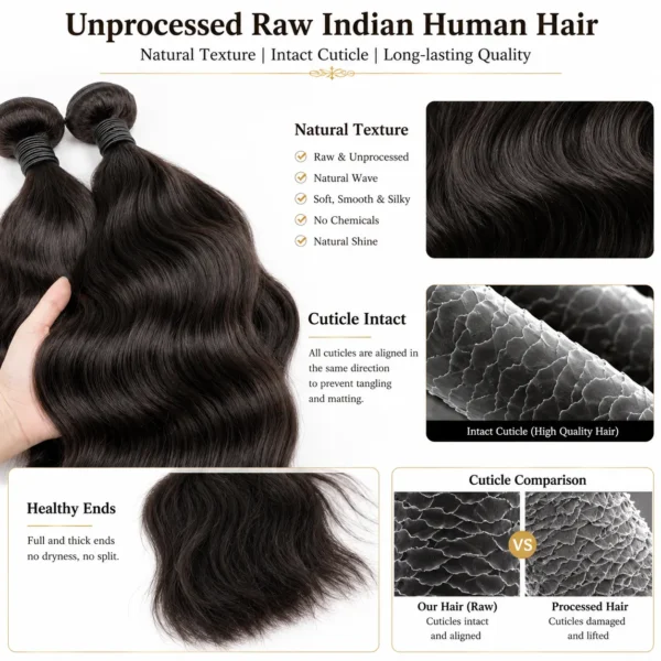 Raw Indian human hair bundles wholesale in multiple lengths for hair businesses