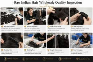 Unprocessed Raw Indian human hair texture with natural cuticle detail and healthy strands