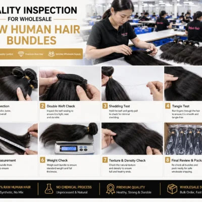 Quality inspection for wholesale raw human hair bundles before bulk shipping
