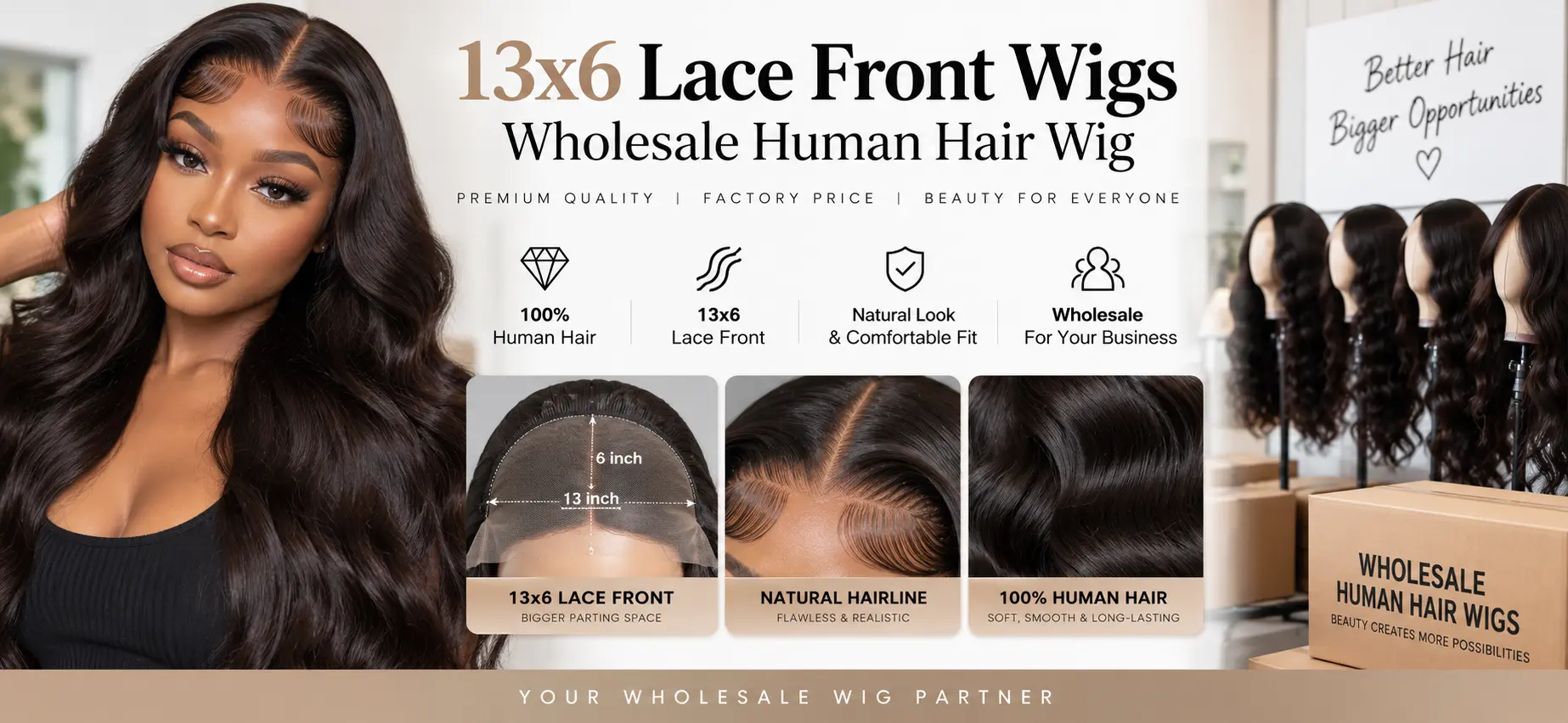 13x6 human hair lace front wig construction with deep parting space and adjustable cap