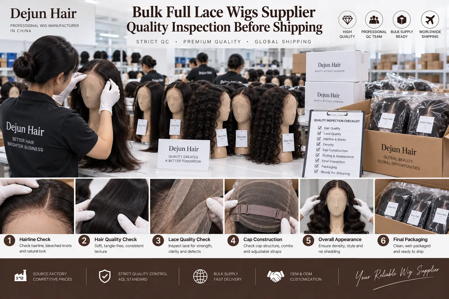 Bulk full lace wigs supplier quality inspection before shipping wholesale orders