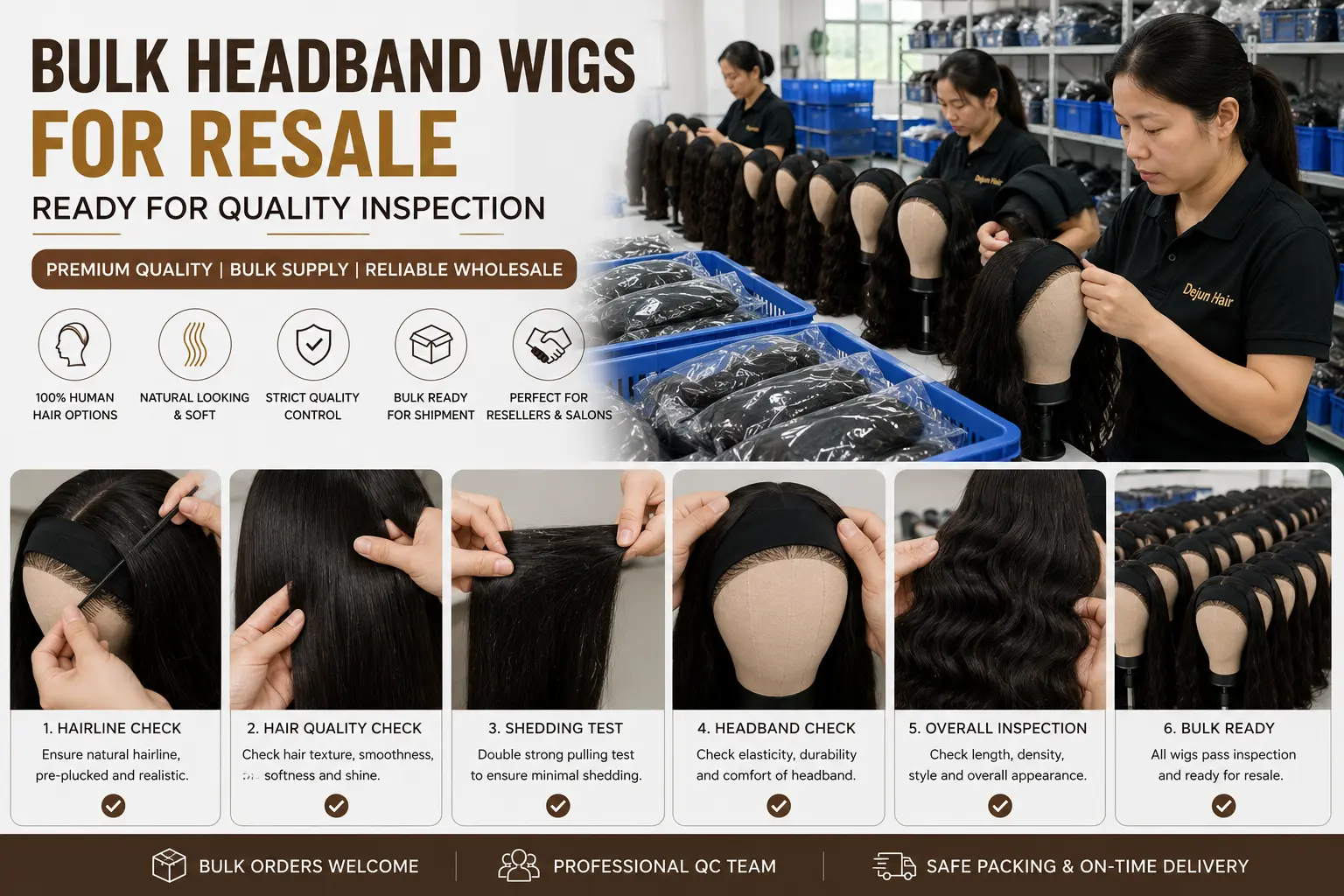 Bulk headband wigs for resale ready for quality inspection and wholesale supply