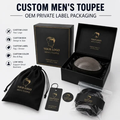 Custom men's toupee OEM private label packaging for hairpiece brands and wholesale buyers