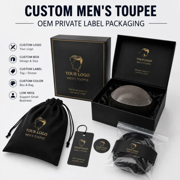 Custom men's toupee OEM private label packaging for hairpiece brands and wholesale buyers