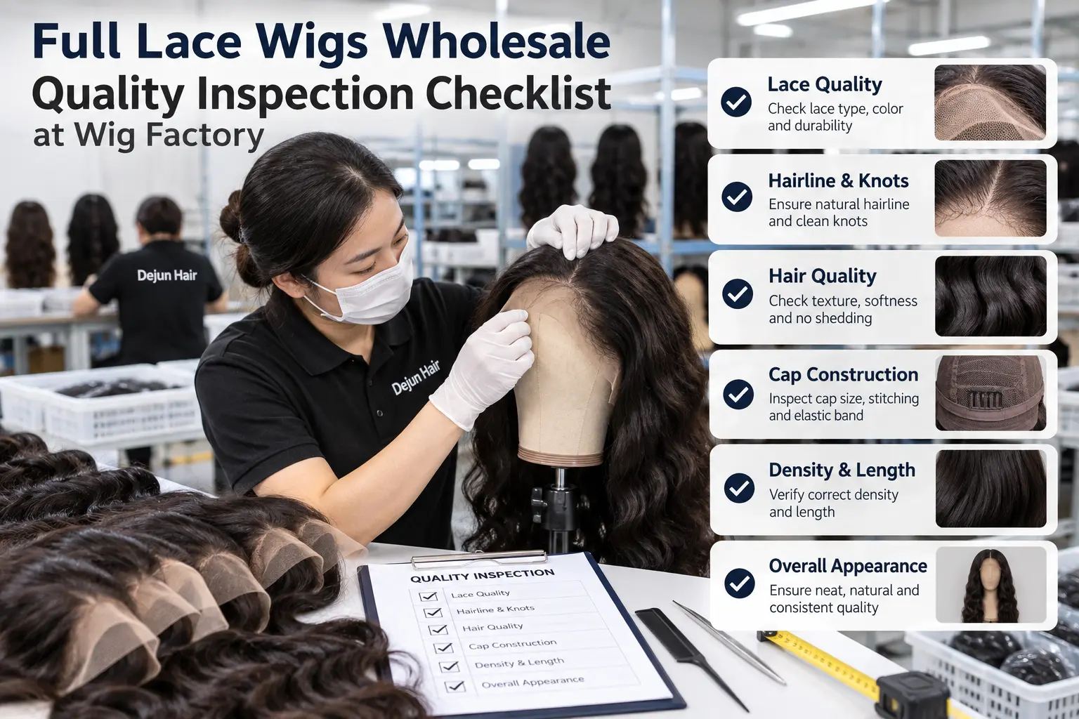 Full lace wigs wholesale quality inspection checklist at wig factory