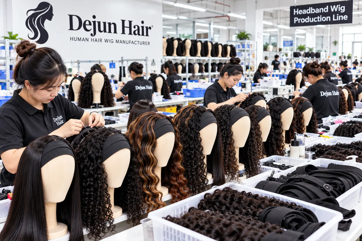 Headband wig manufacturer production line in China for wholesale orders