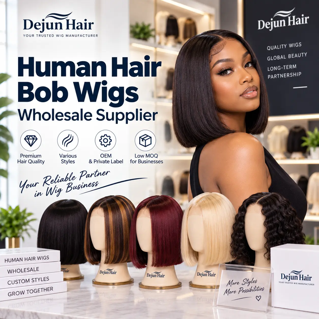 Human hair bob wigs wholesale supplier with multiple styles and colors