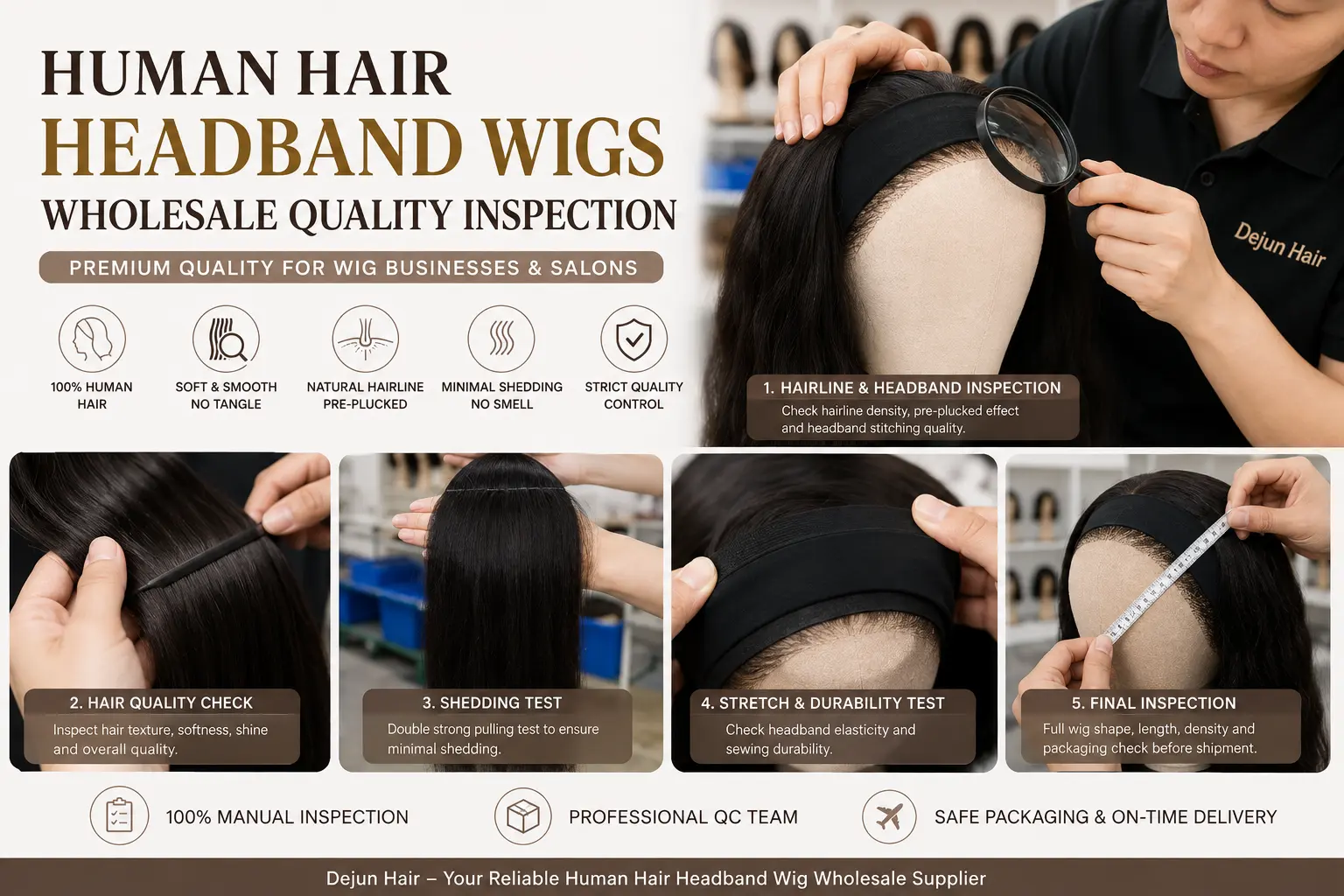 Human hair headband wigs wholesale quality inspection for bulk orders