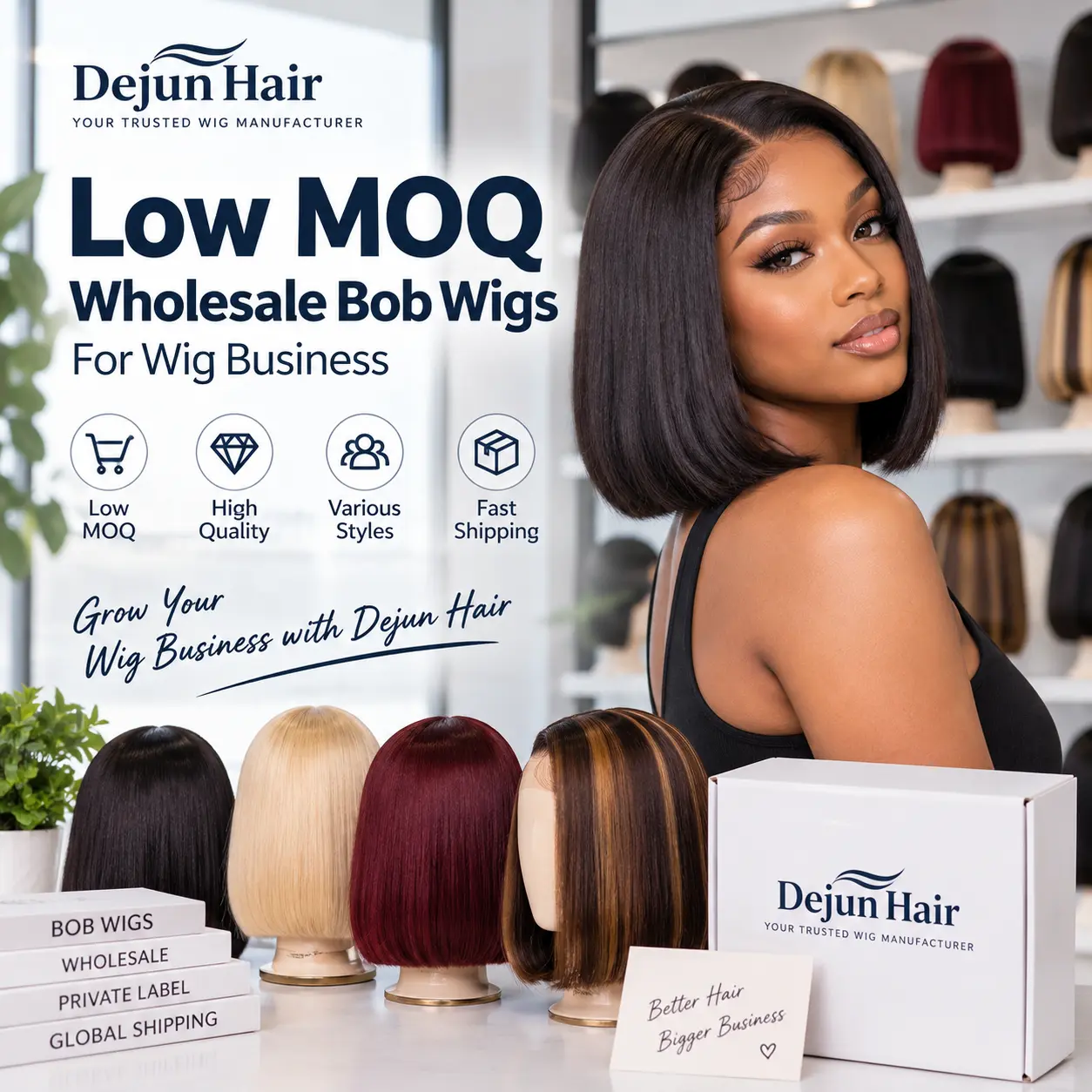 Low MOQ wholesale bob wigs for wig businesses and small hair brands