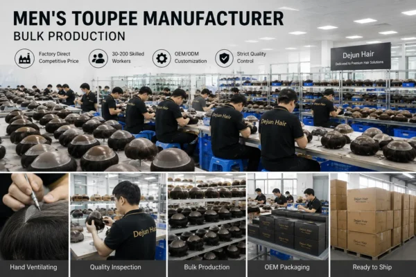 Men's toupee manufacturer bulk production for wholesale and OEM hairpiece orders