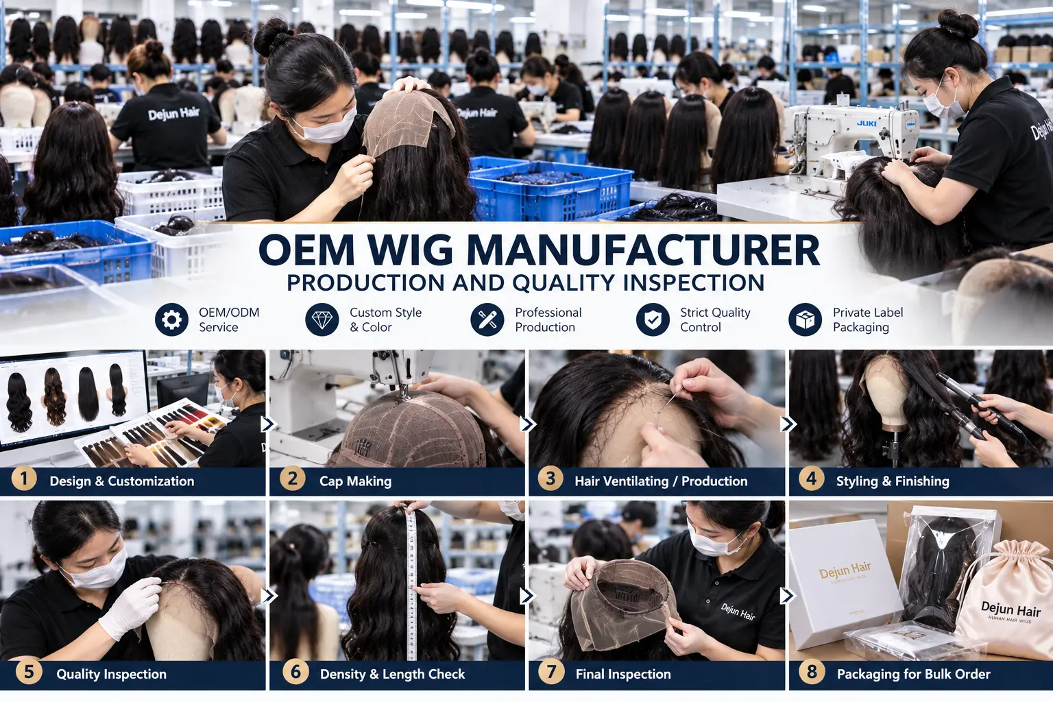 OEM wig manufacturer production and quality inspection for wholesale orders