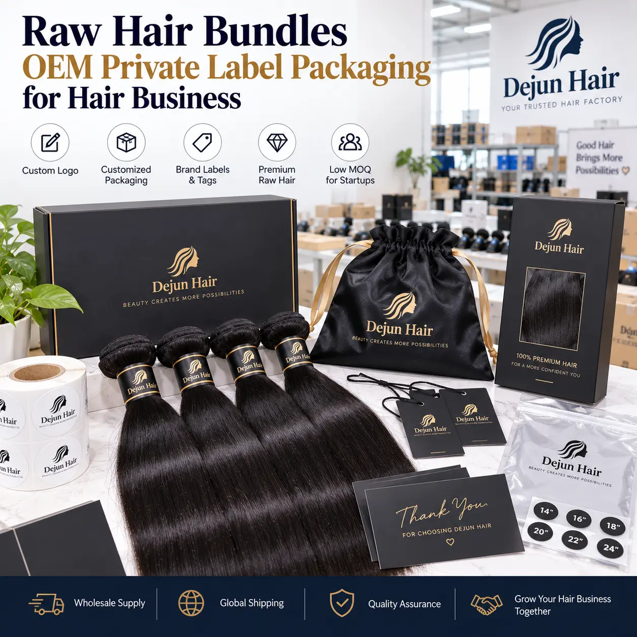 Raw hair bundles OEM private label packaging for hair business