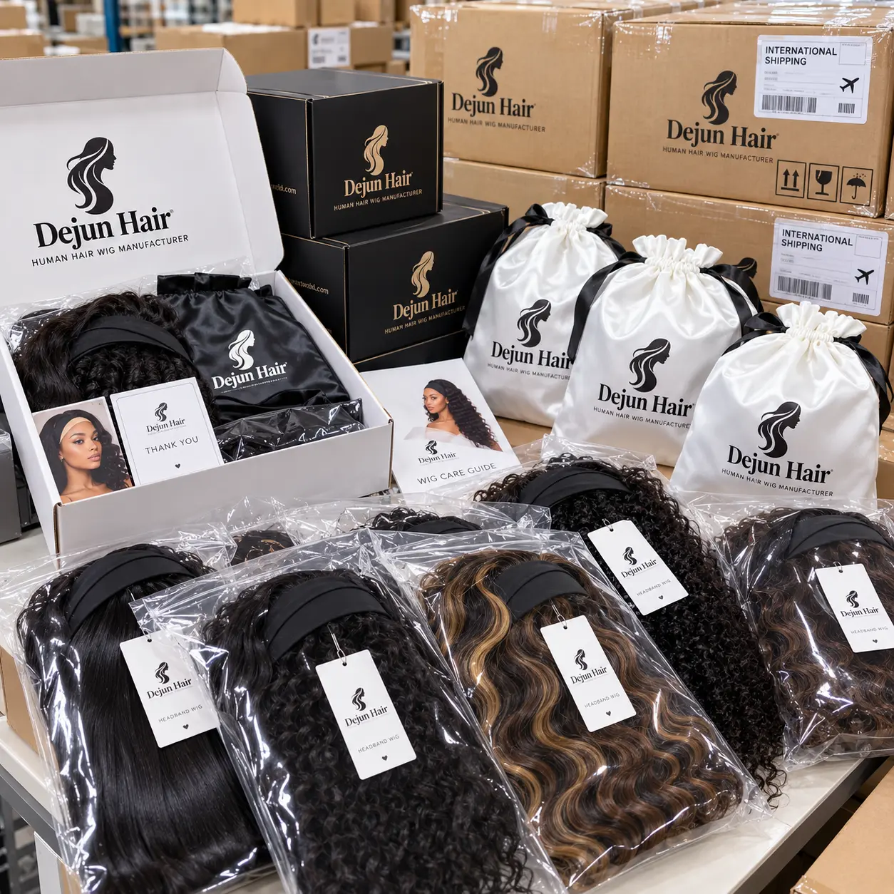 Wholesale headband wigs packaging for international shipping and bulk orders