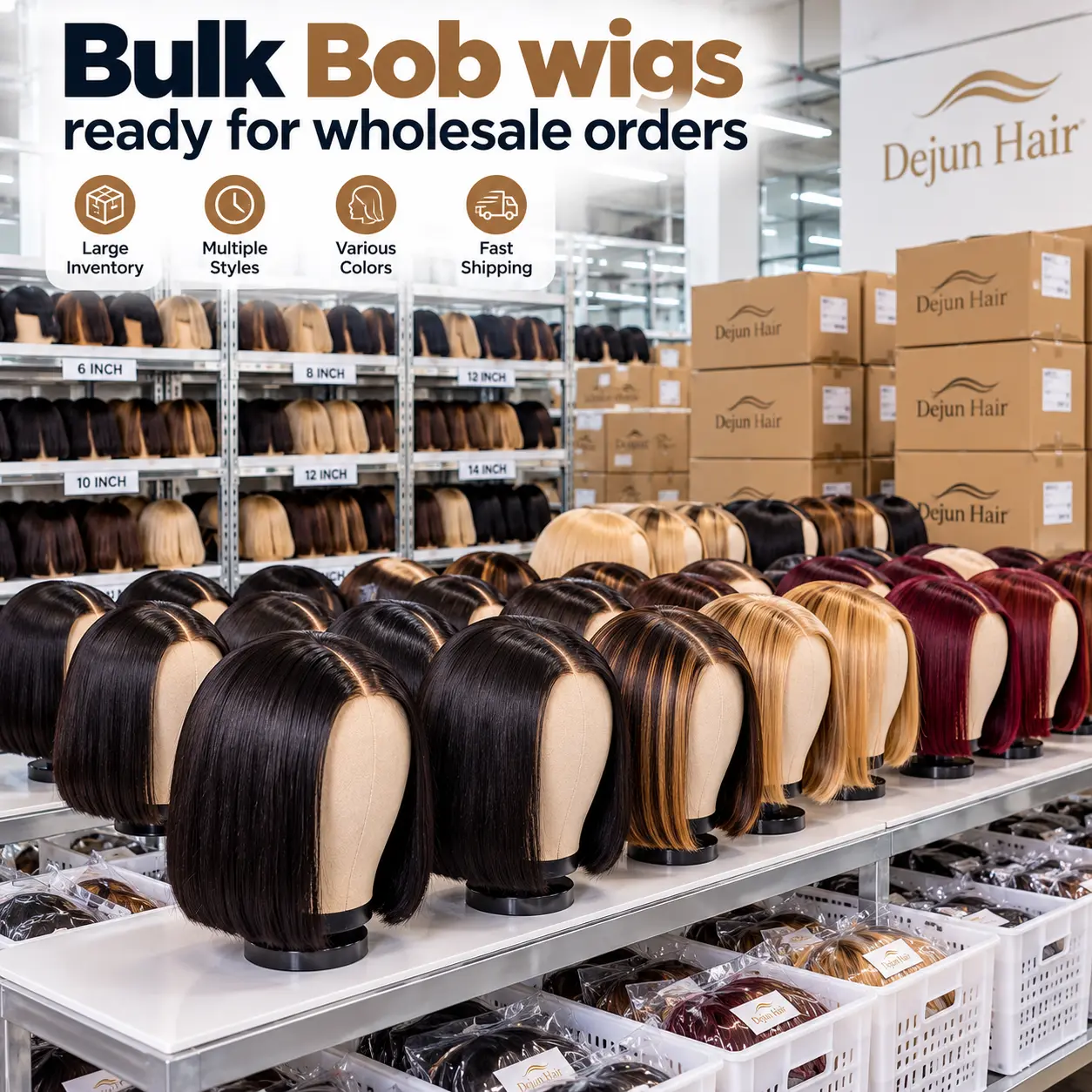 Bulk Bob wigs ready for wholesale orders from wig supplier