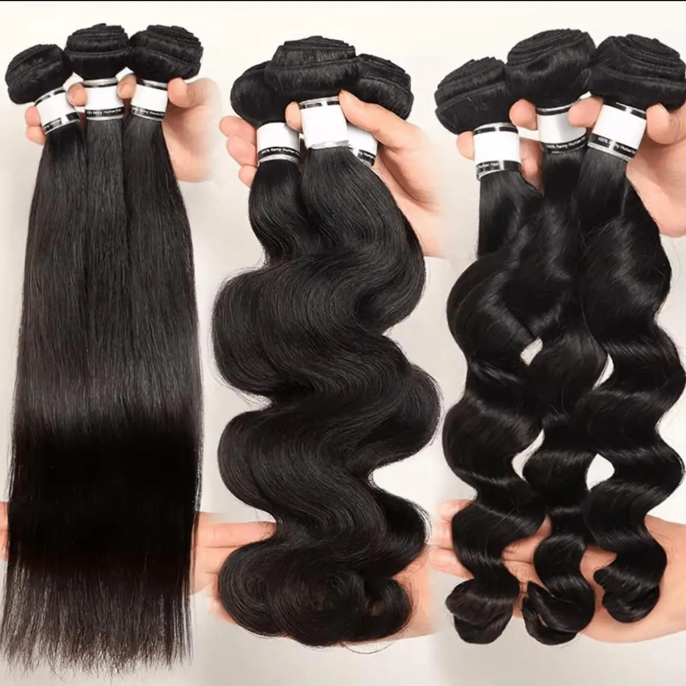 Hair bundles wholesale in straight, body wave, and deep wave human hair textures