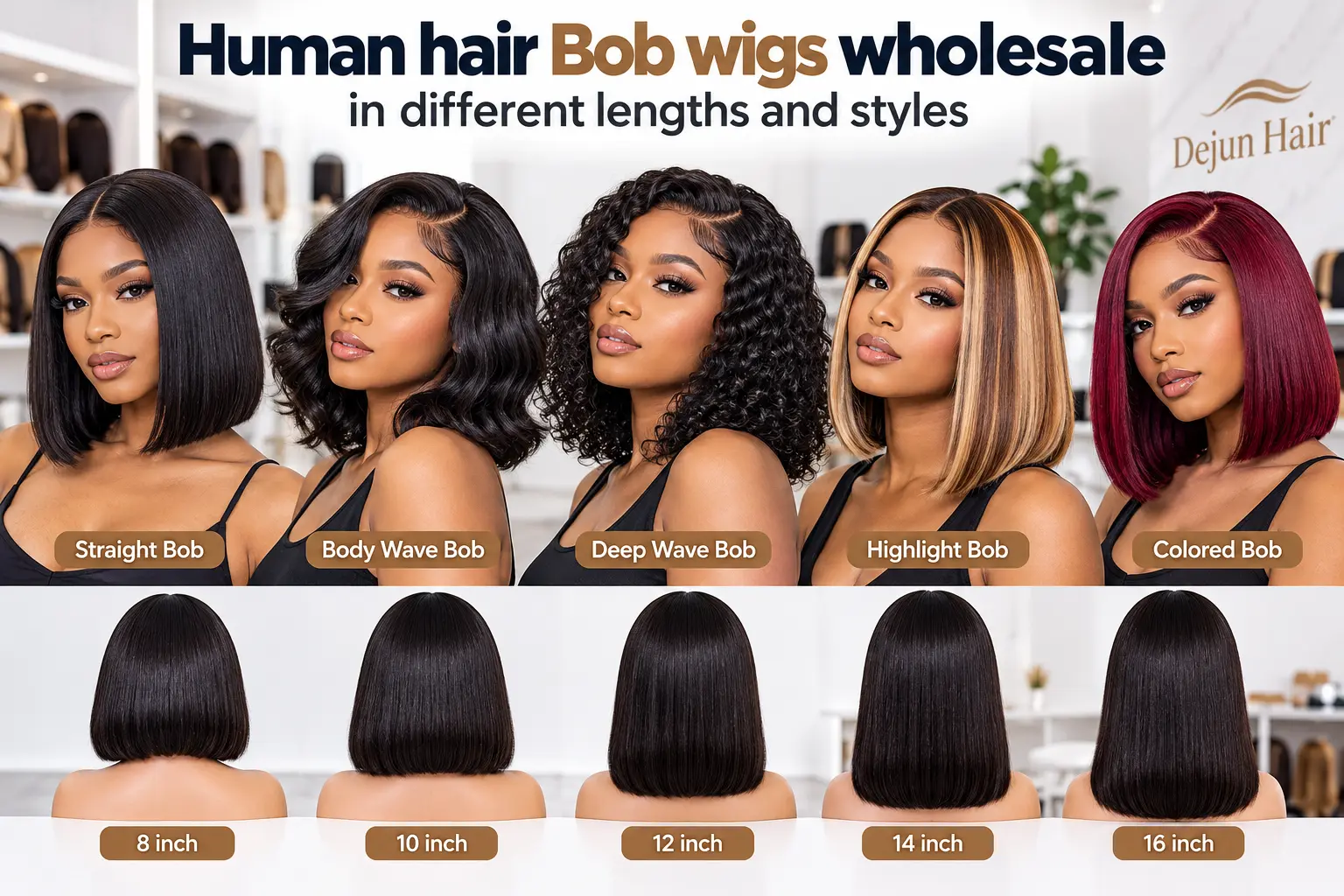 Human hair Bob wigs wholesale in different lengths and styles