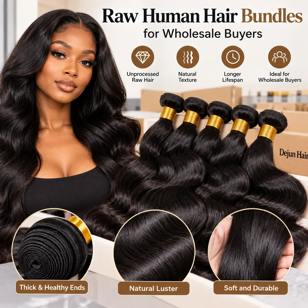 Raw human hair bundles for wholesale buyers and hair businesses
