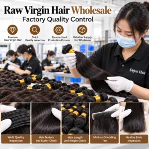 Raw virgin hair wholesale factory quality control at Dejun Hair