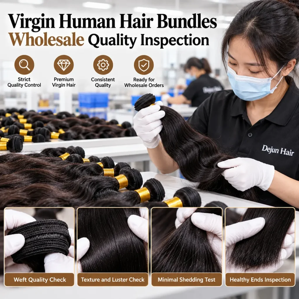 Virgin human hair bundles wholesale quality inspection at Dejun Hair factory